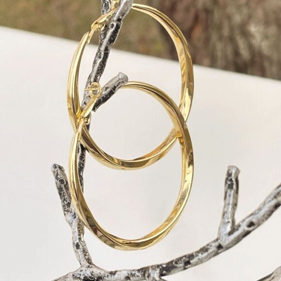 18K Gold Plated Chunky Big Circle Drop Hoop Earrings 925S Sterling Silver - Picture 5 of 13